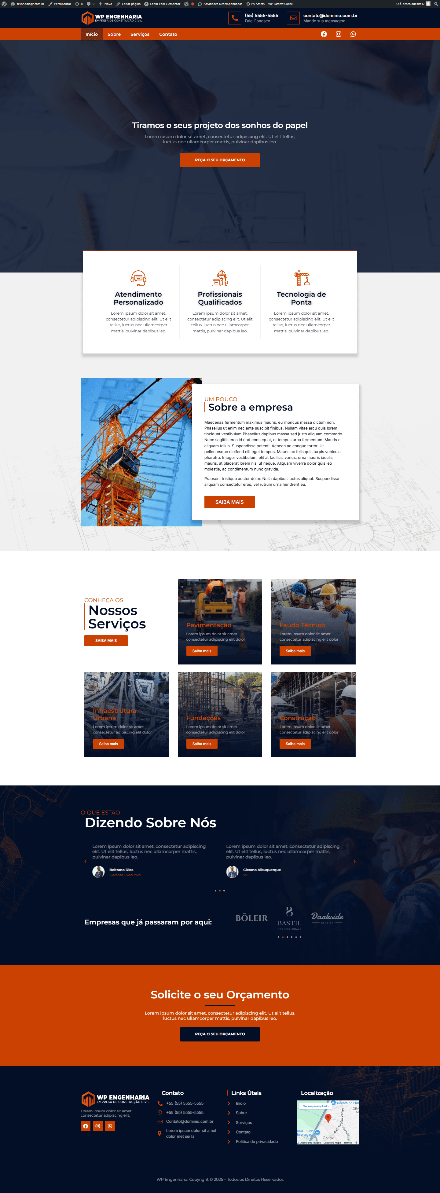 site criado intitulado WP engenharia